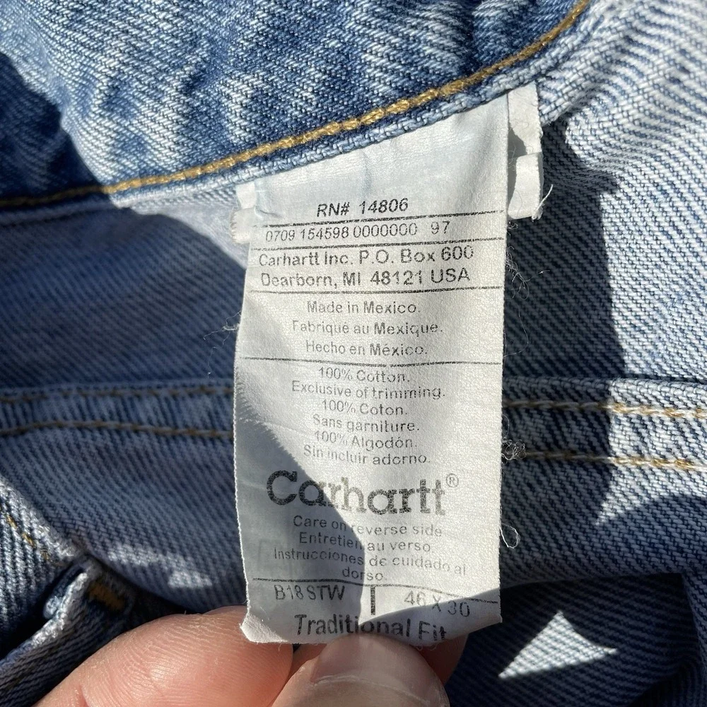 Carhartt B18 STW Traditional Fit Straight Jean Mens 46x30 Stone Wash Denim